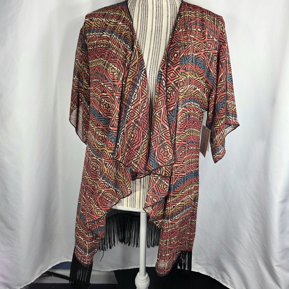 LuLaRoe NWT Monroe Open Front Fringed Semi-Sheer Short Sleeve Kimono Size Small - Picture 2 of 13